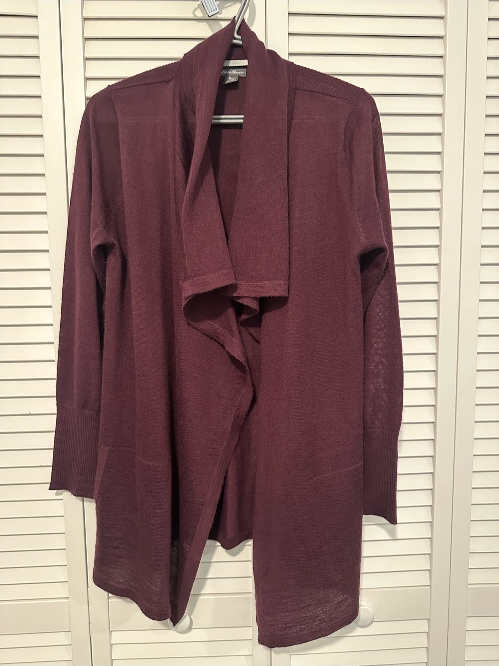 Eddie Bauer Open-Front Cardigan - Deep Wine- Lightweight Wool Blend
